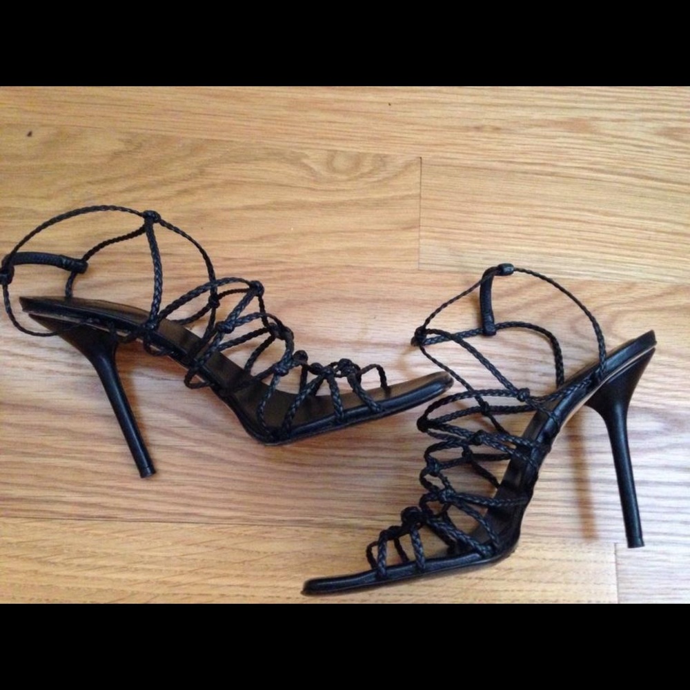 Gucci Black Strappy Braided Heels